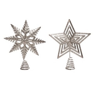 Transpac Metal Silver Glitz Tree Topper Set of 2 Christmas Home Decorations - 1 of 2