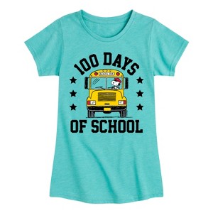 Girls' - Peanuts - Snoopy Bus 100 Days Of School Fitted Short Sleeve Graphic T-Shirt - 1 of 4