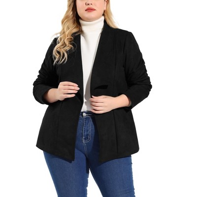 Agnes Orinda Women's Plus Size Jacket Drop Shoulder Moto Stretch Long Sleeves Drape Suede Cardigans