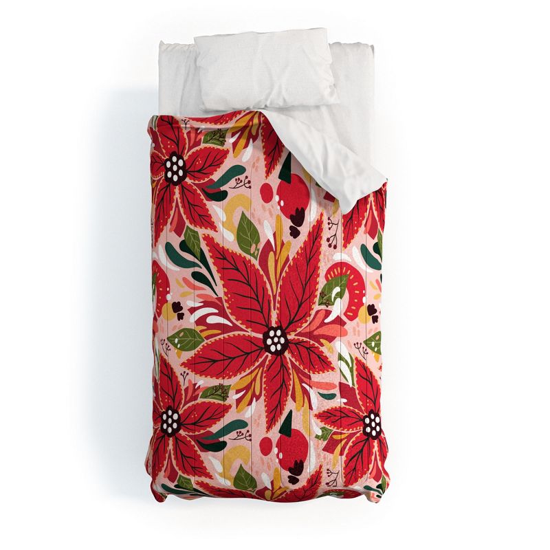Avenie Abstract Floral Poinsettia Red Comforter + Pillow Sham(s) - Deny Designs, 1 of 4
