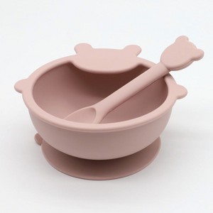 MyKids-USA Baby Cartoon Bear Shape Complementary Food Training Silicone Bowl With Spoon Sets - 1 of 2