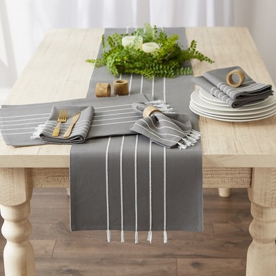 Gray and White Striped Cotton Tassel Placemats Set of 4