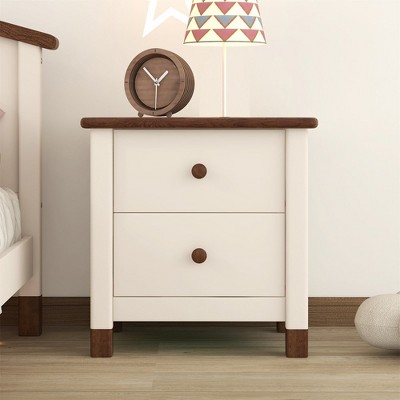 Nightstand With 2 Drawers For Kids, Solid Wood Bed Side Table With Thick Legs, Bedroom End Table, Small Night Stands