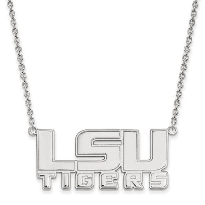 Black Bow Jewelry 10k White Gold Louisiana State Fighting Tigers NCAA Necklace 18 Inch