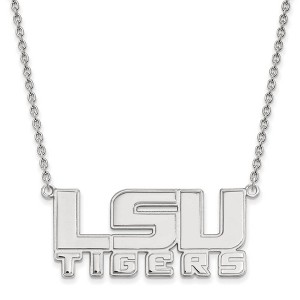 Black Bow Jewelry 10k White Gold Louisiana State Fighting Tigers NCAA Necklace 18 Inch - 1 of 4