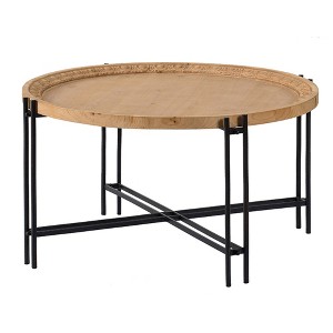 32" Fir Wood & Iron Round Coffee Table with Metal Legs for Living Room and Farmhouse Interiors - 1 of 4