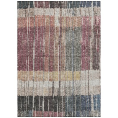 Mauve Blue And Gold Striped Washable Indoor Outdoor Area Rug