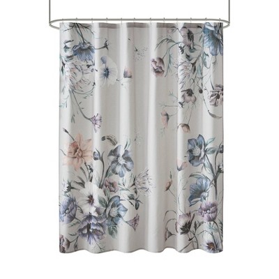 Cassandra Blue Floral Cotton Shower Curtain