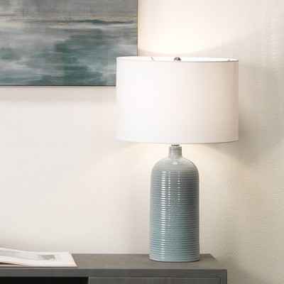 Blue Ceramic Table Lamp with White Cotton Shade