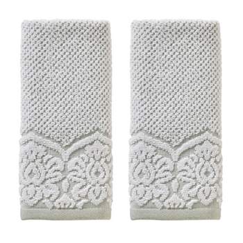 2pc Birdseye Damask Fingertip Towel Set Mint Green - SKL Home