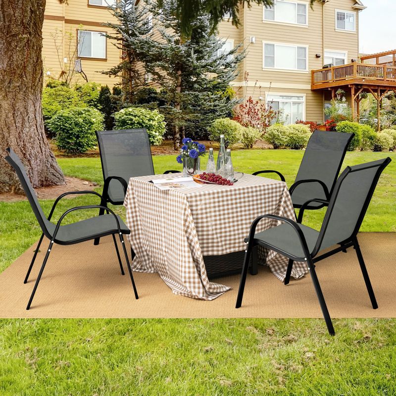 Costway Set of 4 Patio Dining Chairs Stackable Armrest Space Saving Garden Brown/Grey, 4 of 11