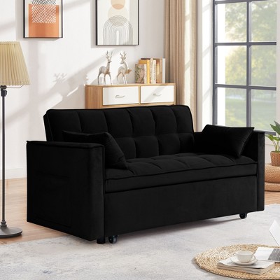 Okak Modern Comfy Velvet Convertible Sleeper Sofa Bed with Adjustable Backrest & Side Pocket,Upholstered Loveseat Sofa Couch for Living Room