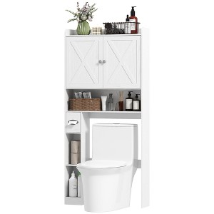 Aghana Digitals Distressed Black Farmhouse Over-Toilet Cabinet with X-Barn Doors, Adjustable Shelf, - 1 of 4