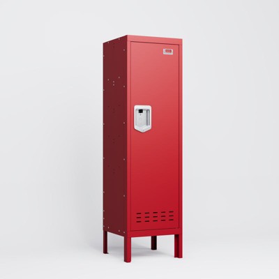 Yukimo 54.6" Red Metal Storage Locker, Retro Industrial Style Single Door Cabinet with 2 Compartments for Gym, School, Living Room, Bedroom