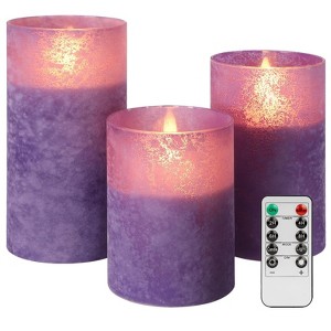 Generic  Purple LED Candles for Home Decor, Glass Flameless Candles with Remote, Set of 3 Battery Operated Pillar Candle for Fall Halloween Decoration - 1 of 4