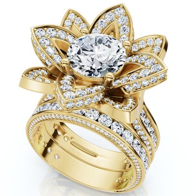 Pompeii3 Certified 4 3/8 Ct Floral Halo Diamond Engagement Ring 14k Gold or Pt Lab Created