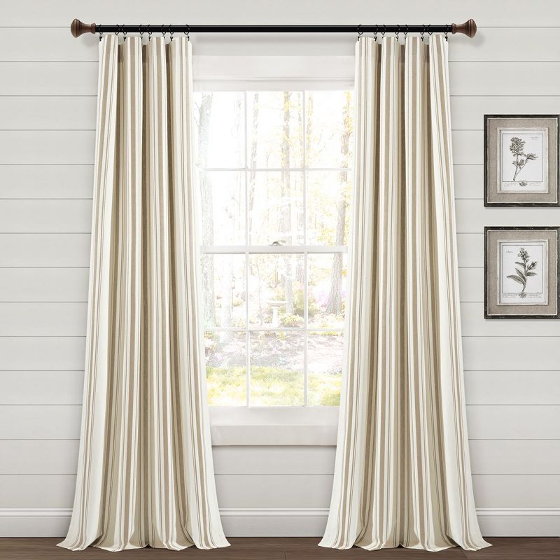 Home Boutique Farmhouse Stripe Yarn Dyed Cotton Window Curtain Panels Neutral 42X84 Set, 1 of 2
