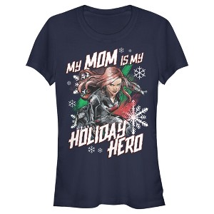 Juniors Womens Marvel Black Widow Mom Holiday Hero T-Shirt - 1 of 3