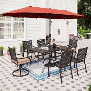 Captiva Designs 8pc Outdoor Rectangle Steel Dining Table & Metal Chairs & Market Umbrella - 1 of 4