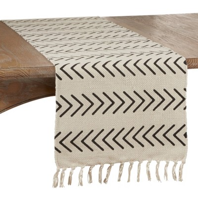 72" x 16" Cotton Chevron Dining Table Runner Beige - Saro Lifestyle