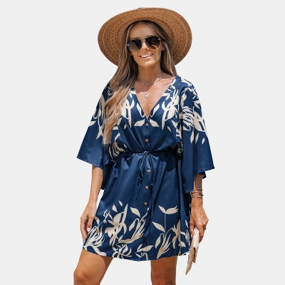 Women's Floral Dolman Sleeve Loose Drawstring Dress - Cupshe