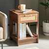 PE Rattan End Table with Drawer, Modern Nightstand, Side Table for Living Room, Bedroom, Walnut Color - 3 of 4