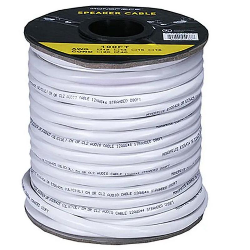 Monoprice Speaker Wire, CL2 Rated, 4-Conductor, 12AWG, 100ft, White, 2 of 3