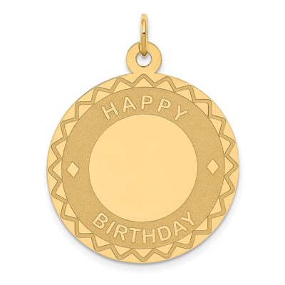 Black Bow Jewelry 14k Yellow Gold Happy Birthday Pendant, 26mm