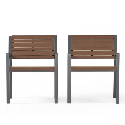 Davos 2pk Outdoor Aluminum Chairs - Gray/Brown - Christopher Knight Home