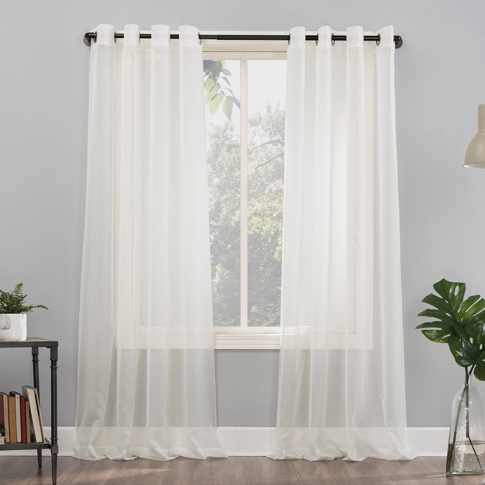 Photos - Curtains & Drapes 84"x59" Emily Sheer Voile Grommet Top Curtain Panel Off White - No. 918
