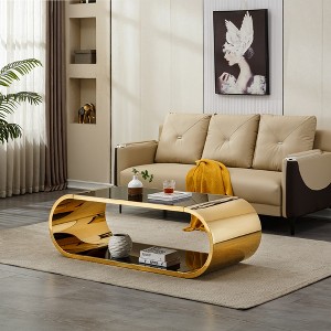 GDFStudio Victoire Modern Gold Stainless Steel Coffee Table with Tempered Glass Top - 1 of 4