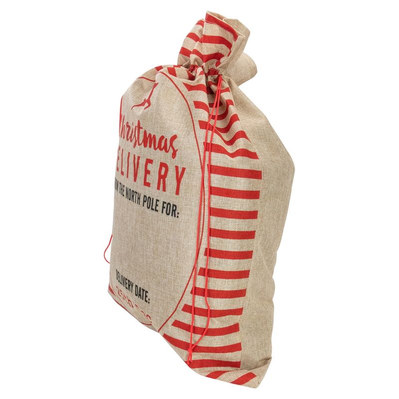Northlight 27" Beige and Red Striped "Christmas Delivery" Tie Gift Bag, 4 of 7