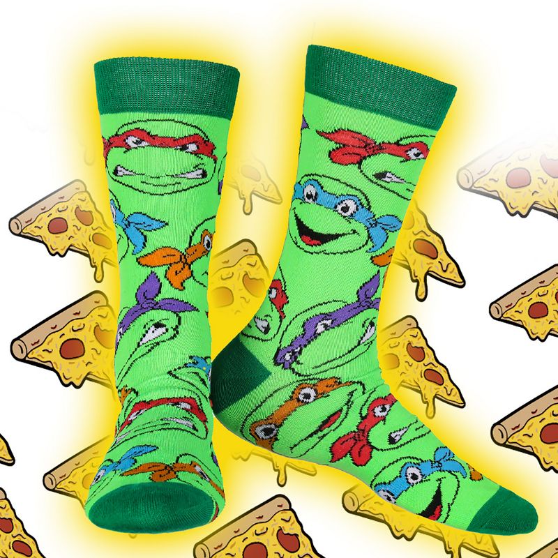 Nickelodeon Teenage Mutant Ninja Turtles Classic Retro Cartoon Crew Socks Green, 5 of 6