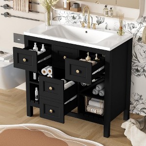 36'' Bathroom Vanity with Resin Sink Combo, Solid Wood Frame Bathroom Storage Cabinet with 3 Drawers - 1 of 4