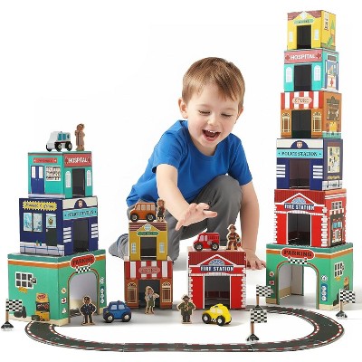3-in-1 Sorting and Stacking Toy Set with Community Helpers and Nesting Boxes for Toddlers