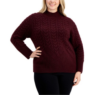 Calvin Klein Womens Cable-Knit Mock Neck Pullover Sweater