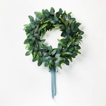 26" Eucalyptus Wreath with Ribbon Green - Threshold™ designed with Studio McGee
