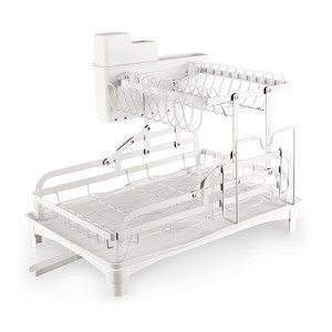 SKONYON 2-Tier Foldable Dish Drying Rack with 360° Swivel Spout & Rustproof Metal Frame - 1 of 4