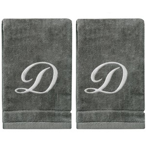 Creative Scents Gray Fingertip Monogrammed Towels Silver Embroidered - 1 of 4