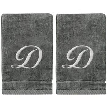 Creative Scents Gray Fingertip Monogrammed Towels Silver Embroidered