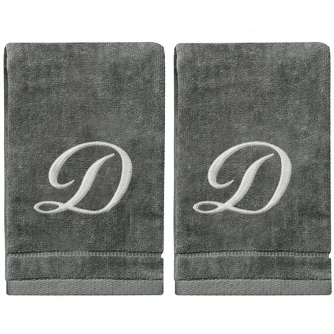 Creative Scents Gray Fingertip Monogrammed Towels Silver