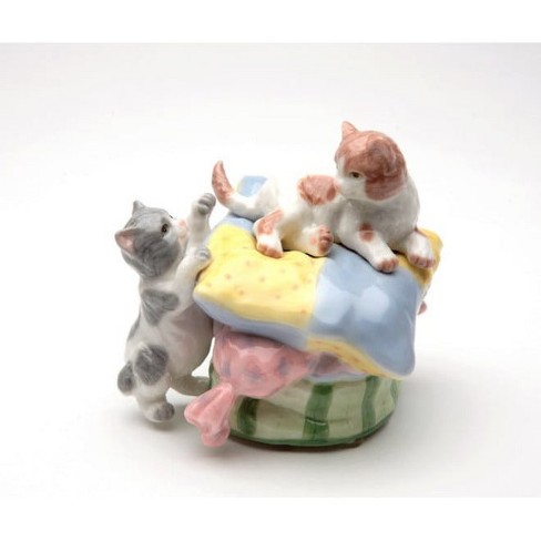 Kevins Gift Shoppe Ceramic Two Kittens Playing on Pillow Music Box - image 1 of 3