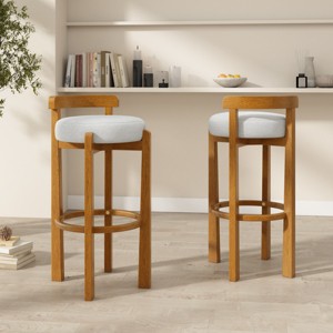 Set of 2 Wooden Low Back Barstools with Walnut Finish,Modern Rubberwood Bar Stools with Padded Circular Seat for Kitchen Island or Home Bar-Koiai - 1 of 4