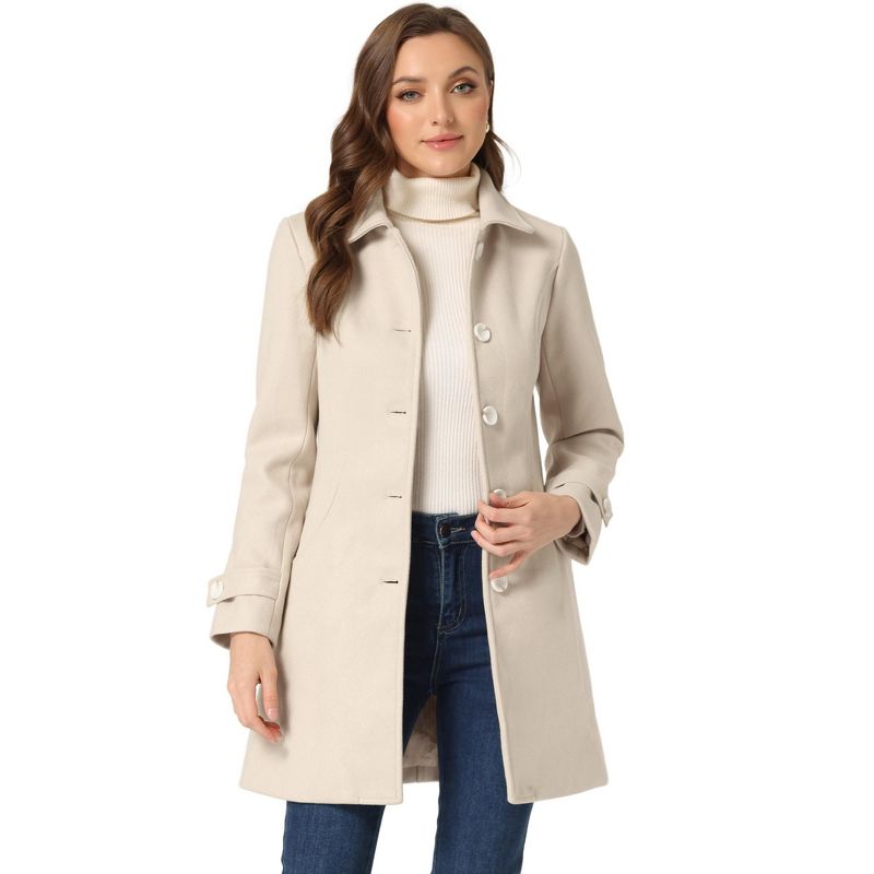Allegra K Women's Winter Outerwear Peter Pan Collar Mid-thigh A-line Single Breasted Coat, 1 of 6