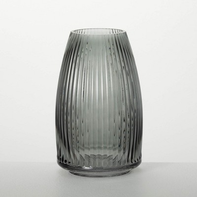 Sullivans Ribbed Glass Vase, 8" Tall, Vases for Centerpieces