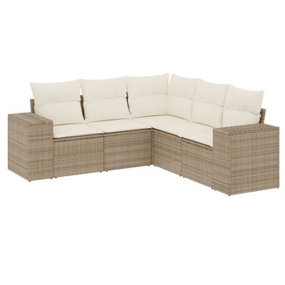 vidaXL 5 Piece Patio Sofa Set with Cushions Beige and Cream Poly Rattan - Without Table