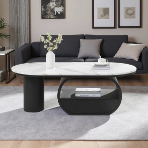 47.24" Metal & MDF Oval Coffee Table with Drawer - 1 of 4