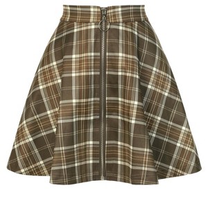 Allegra K Women's Plaid A-Line Zip Up High Waisted Skater Skirt - 1 of 4