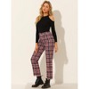 Allegra K Women's Plaid Tartan High Waisted Button Casual Pants