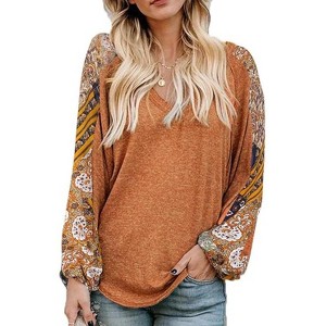Zeagoo Boho Tops for Women Long Sleeve V Neck Fall Shirts Bohemian Fashion Western Dressy Casual Blouses - 1 of 4